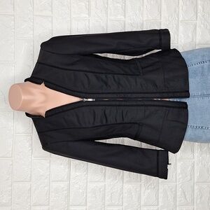 WHBM Black Fitted Zip Up Blazer Jacket with 3/4 Sleeves